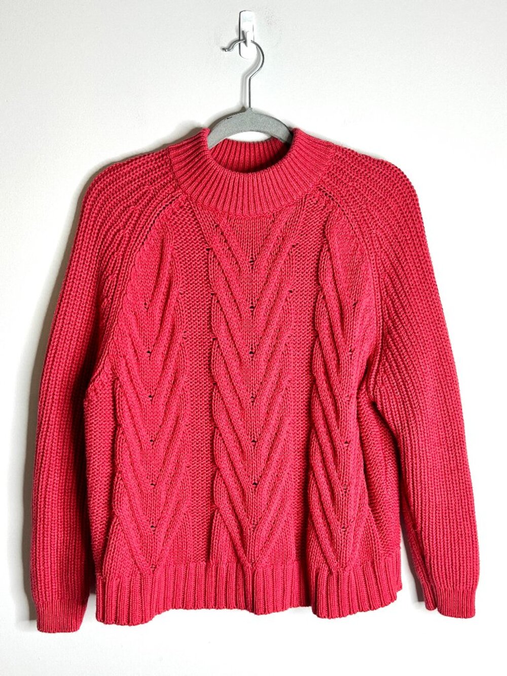 J. Crew Muted Red Cable-Knit Mockneck Sweater Preppy Cabincore Festive Chunky XS
